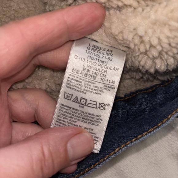 Gap Blue Denim Sherpa Lined Kids Large Button Up 4 Pocket Trucker Jacket - Picture 3 of 10